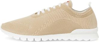 Kiton Mens Knitted-Upper Low-Top Sneakers In Beige