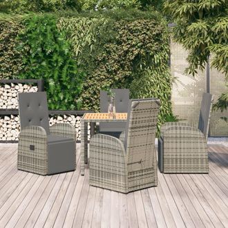 vidaXL Set Comedor De Jard&iacute;n 5 Piezas Con Cojines Rat&aacute;n Sint&eacute;tico Gris Vidaxl
