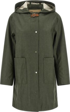 Herno Jassen, Dames, Groen, M, Wol, Hooded Buckle Strap Raincoat