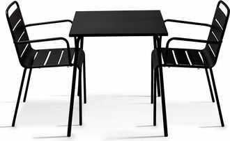 Oviala Conjunto mesa de jard&iacute;n cuadrada y 2 sillas de acero negro