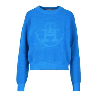 Tommy Hilfiger Katoenen Gebreide Trui - Dames - Ronde hals truien - Blauw - XS - Katoen - Truien & Vesten