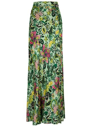 Diane Von F&uuml;rstenberg Diane Von Furstenberg Krisa Reversible Satin Maxi Wrap Skirt - Green - XS (UK6 /xs)
