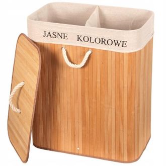 OEM Cesta Grande De Bamb&uacute; Para La Ropa, Dos Compartimentos Con Tapa, 100 L