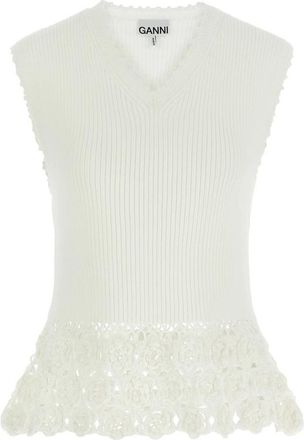 Ganni Crochet Ribbed V-neck Tank Top