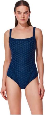 Gottex Scaled Up Square Neck Knit One Piece in Navy-Turquoise at Nordstrom, Size 12