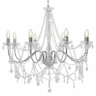 Berkfield Home Chandelier with Beads Silver 8 x E14 Bulbs