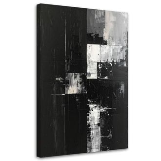 Feeby Cuadro Sobre Lienzo Abstracci&oacute;n Oscura En Negro Y Gris Con Textura Pict&oacute;rica 70x100