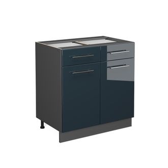 Vicco Mueble Bajo De Cocina Fame-line, Azul Oscuro Alto Brillo, 80 Cm Sin Encimera Vicco