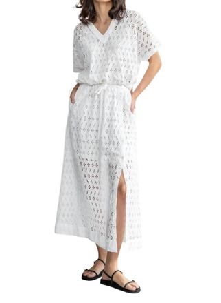 Lilla P Eyelet Side-Button Maxi Skirt In White