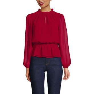 Lands End Chiffon Peplum Top in Rich Red at Nordstrom, Size X-Large