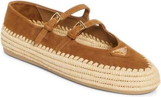 Prada Raffia Double Strap Mary Jane Flat in Brown at Nordstrom, Size 11Us