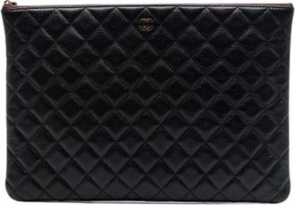 Chanel Pre-owned Quilted Caviar Leather Clutch - Dames - Vintage Clutch - Zwart - ONE Size - Leer - Vintage