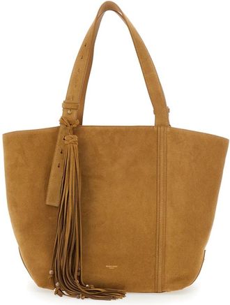 Golden Goose Shopping 24.7 Ew Regular Suede Body Antique Brass Metal Details Brown Leather Tote Bag With Antique Brass Metal Details For