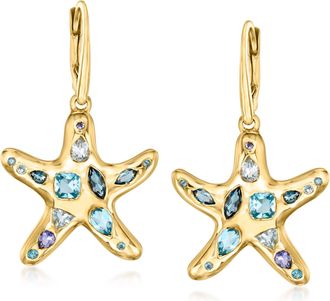 Ross-Simons Multi-Gemstone Starfish Drop Earrings in 18kt Gold Over Sterling