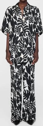 Anine Bing Elain Slim Wide Leg Pant In Black Bird Of Paradise