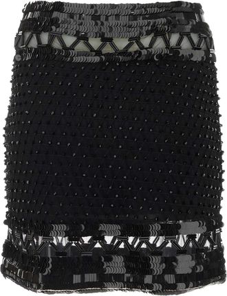 Alberta Ferretti Womens Embellished Mesh Mini Skirt Black Exterioor Nylon