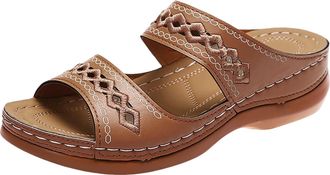 Generic Women Orthopedic Sandals Wide Fit Open Toe Slip On Sandals Arch Support Leather Wedge Slippers Casual Beach Wear Elegant Daily Walking Shoes Holiday S