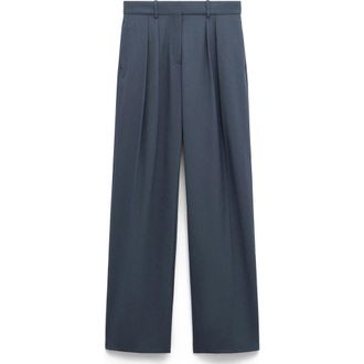 Mango Pleated Straight Leg Suit Pants in Blue at Nordstrom, Size 12