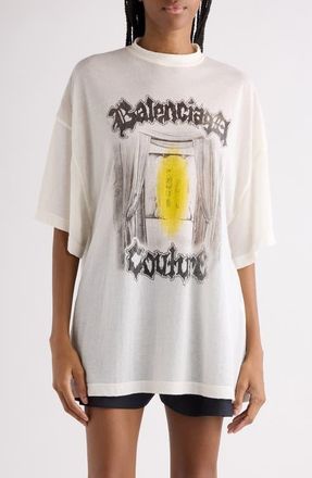 Balenciaga Shaped Fit Salon de Couture Graphic T-Shirt in 9020 Cream at Nordstrom, Size X-Small