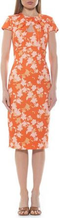 Alexia Admor Janine Crewneck Draped Midi Sheath Dress in Neutral Floral at Nordstrom Rack, Size Medium