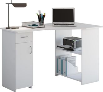 ebuy24 Mesa De Ordenador Vcm Escritorio Esquinero Con Caj&oacute;n Dimensiones Aprox. Al. 76 X An. 118 X T. 77 Cm Escritorio - Linzia (blanco)