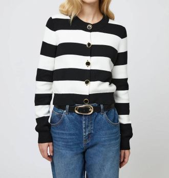 French Connection Nyrobi Stripe Cardigan In White/ Black