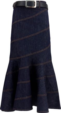 Self Portrait Womens Midi Denim Skirt With Belt Blue Cotton