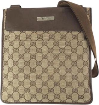 Gucci Pre-owned Cross Body Bags, female, Beige, Size: ONE SIZE Pre-owned GG Canvas Leather Shoulder Bag
