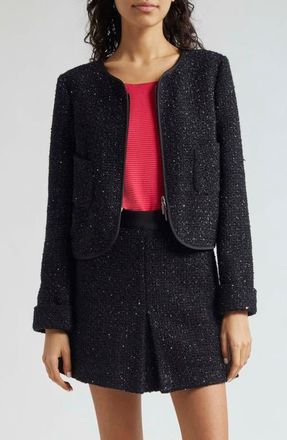 Emporio Armani Metallic Tweed Jacket in Solid Black at Nordstrom, Size 8 Us