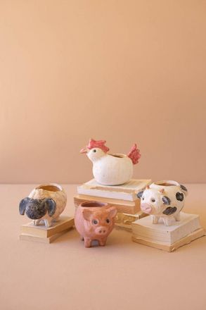 Kalalou Set Of Four Sheep, Cow, Chicken And Pig Planters
