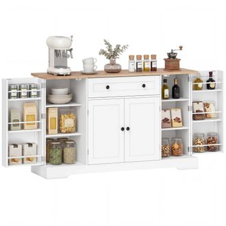 HOMCOM Homcom Aparador, Armario De Cocina Moderno Con Caj&oacute;n, Estantes En Las Puertas, Estantes Ajustables, Barra De Caf&eacute;, 138x40x83,5 Cm, Blanco