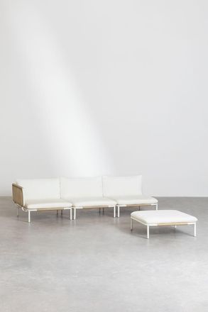 Sklum Conjunto De Jard&iacute;n Con Sof&aacute; Modular Esquinero De 3 Piezas Y Puff En Acero Roubly Sklum