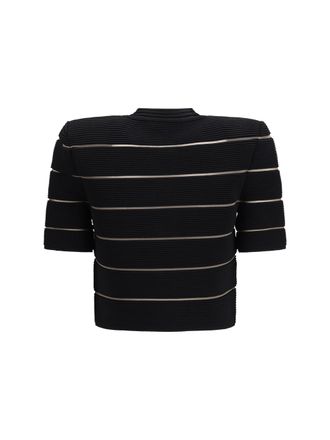 Balmain Womens Short-Sleeved Buttoned Cardigan 0pa Noir Viscose; Polyester Sweater