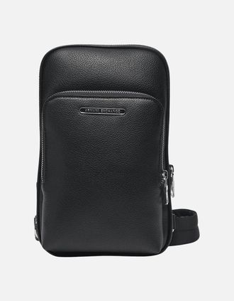 A|X Armani Exchange Mens Metal Logo Leather Sling Bag - Black - Size: ONE size
