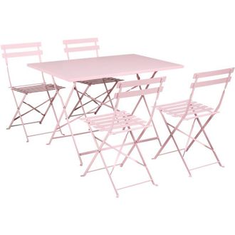 Beliani Conjunto De Jard&iacute;n De Acero Para Exterior Mesa Plegable Y 4 Sillas Rosa Pastel Fiori