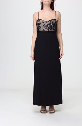 Hanita Cr&ecirc;pe Sheath Midi Dress with Lace Inserts and V-Neck