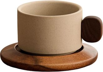 OEM Taza De Caf&eacute; De Cer&aacute;mica Con Asa De Madera De Nogal - Arcilla A