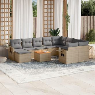 vidaXL Set De Sof&aacute;s De Jard&iacute;n 11pzas Con Cojines Rat&aacute;n Sint&eacute;tico Beige Vidaxl