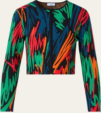 Akris Scribble Jacquard Knit Zip Cardigan