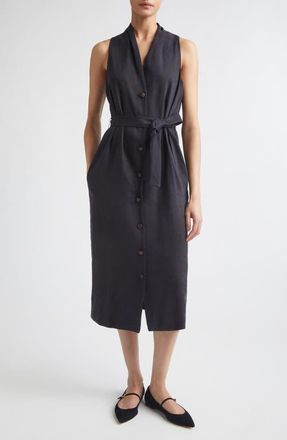 Max Mara Navetta Linen and Silk Midi Dress in Black at Nordstrom, Size 14