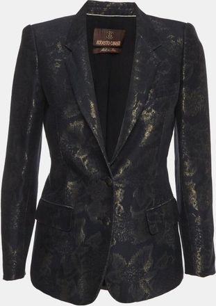 Roberto Cavalli Navy Blue Jacquard Fitted Blazer