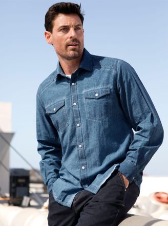 Marco Donati Langarmhemd MARCO DONATI, Herren, Gr. 39/40, Normalgr&ouml;ssen, blau (jeansblau), 100% Baumwolle, unifarben, k&ouml;rpernah, Hemden Langarmhemd