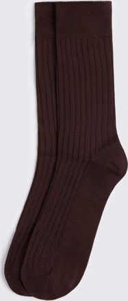 Moss Brown Mercerised Ribbed Sock