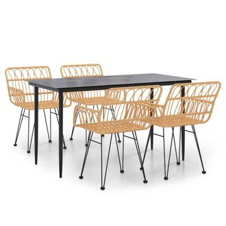 Berkfield Home 5 Piece Garden Dining Set Poly Rattan in Tan
