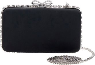 Self Portrait Womens Clutch Bag Black Satin Crystal