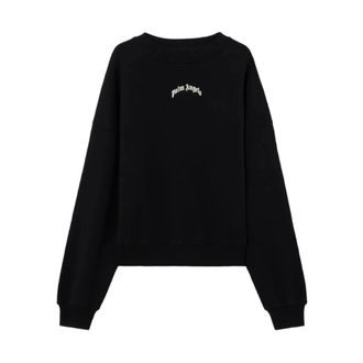 Palm Angels Back Curved Logo Loose Crew - Sweatshirts & Hoodies - Hombre - Negro - M