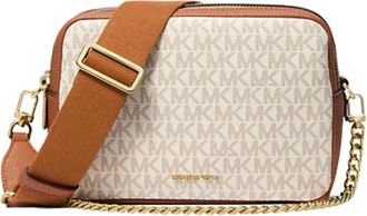 Michael Kors Chn Camera Crossbody Tas Vanille/Eik - Dames - Schoudertassen - Wit - ONE Size - Polyester - Tassen
