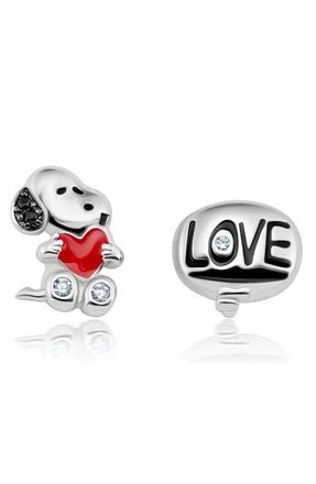 Crislu x Peanuts Snoopys Love Mismatched Stud Earrings in Pure Platinum /Clear Stone at Nordstrom