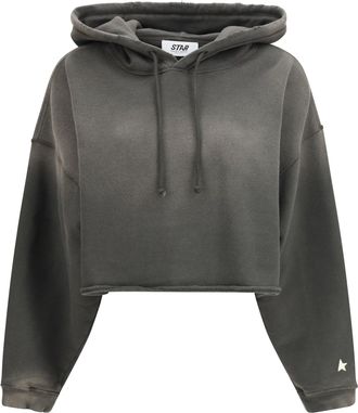 Golden Goose Womens Cropped Hoodie Charcoal Cotton Sweatshirts Sweater
