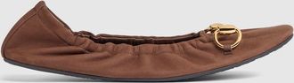 Gucci Womens Prima Ballet Flat, Brown, Leather